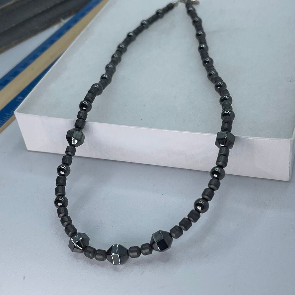 Hematite beaded necklace highly polish and matte.